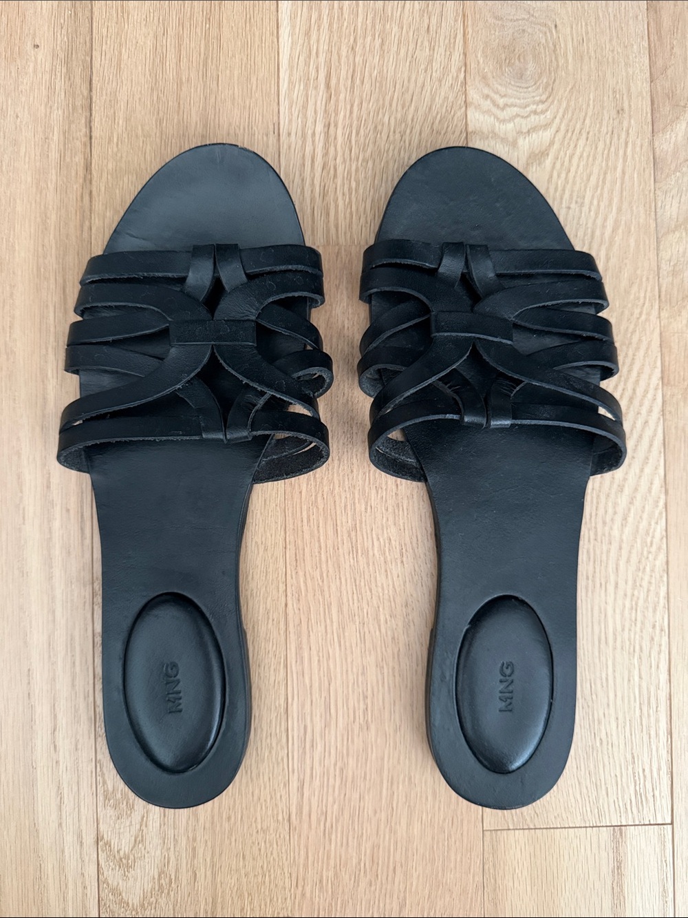 Mango Black Multi-Strap Slide Sandals